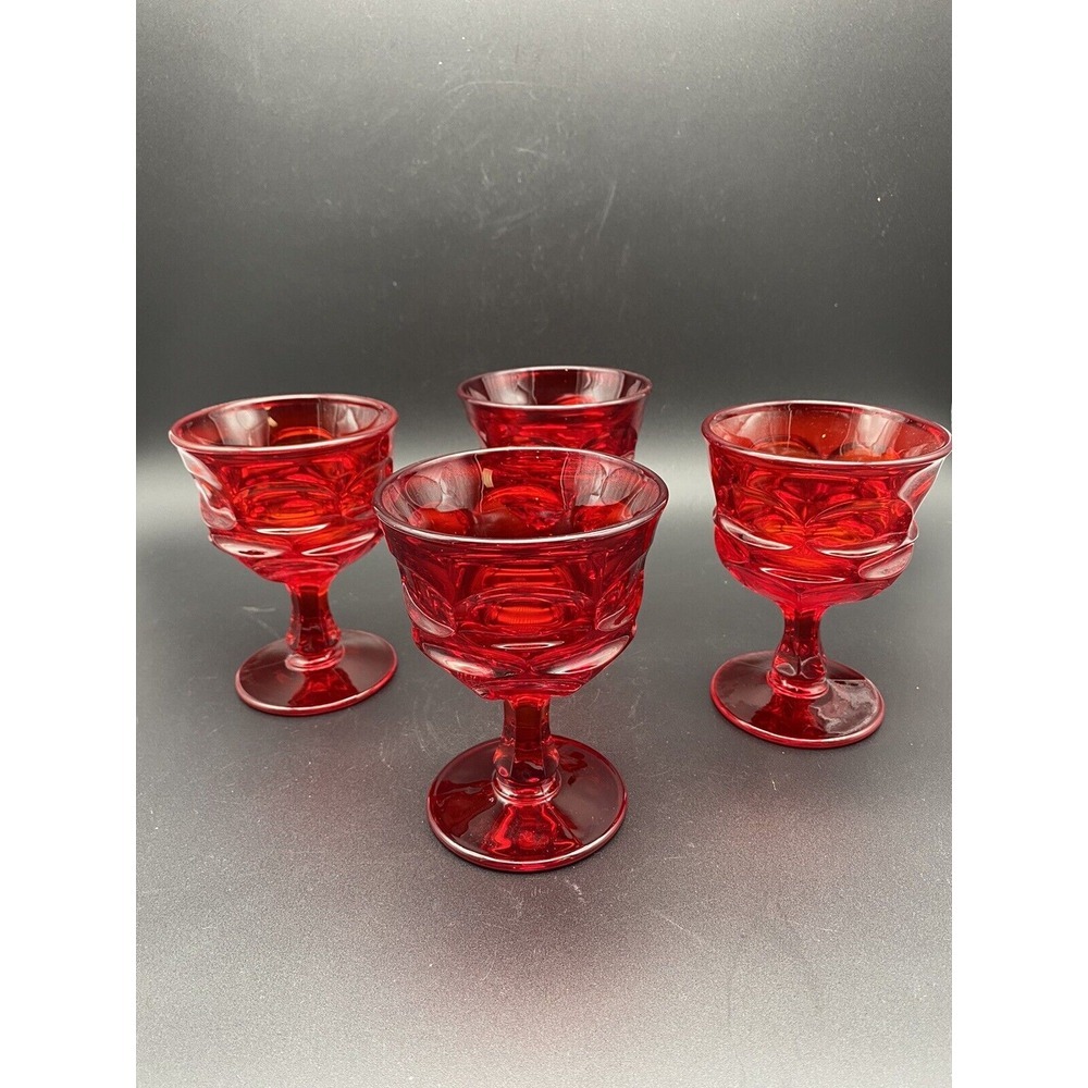 4 Fostoria‎ Argus Ruby Red Stemmed Wine Sherbert Glass Goblets 5" Vintage 8oz